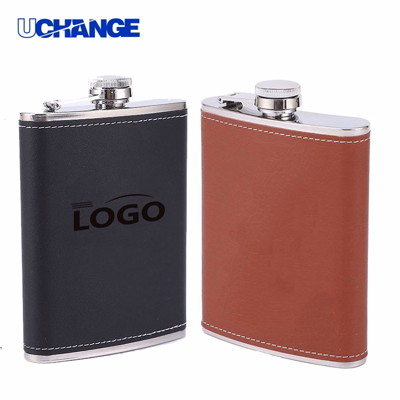 Stainless Steel Hip Flask with Eco Faux Leather Wrap