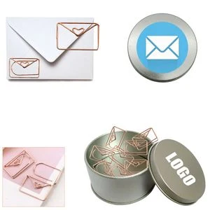 Envelope Shaped Paper Clips With Tin Box, promotional clip with logo imprint 1