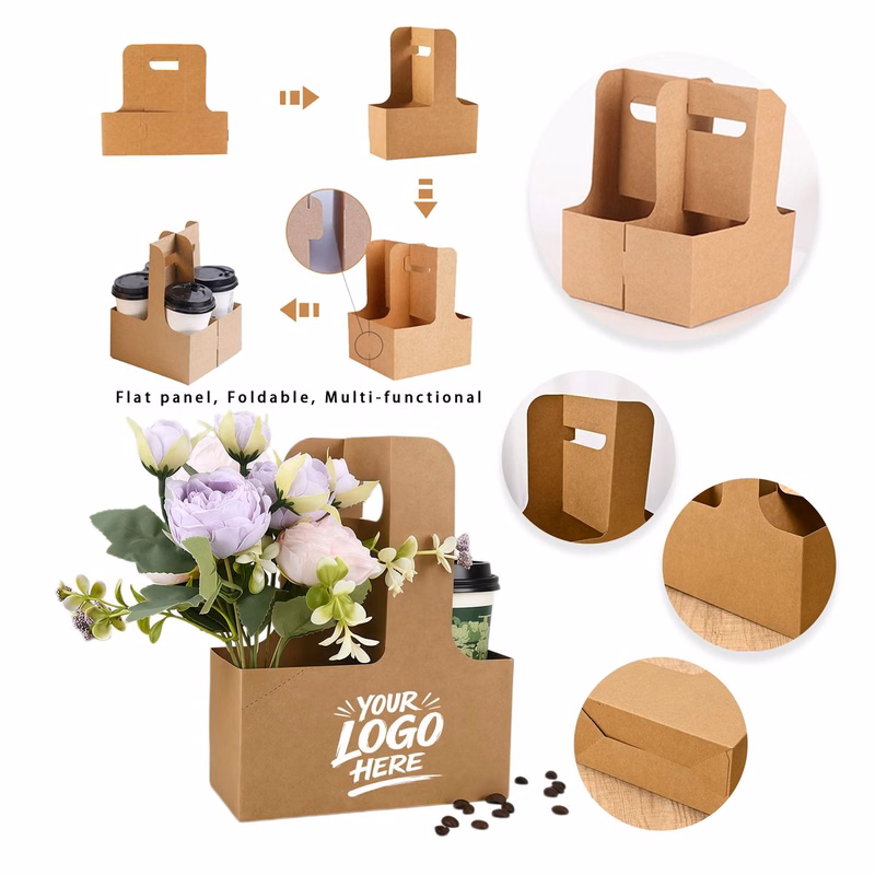 Eco Kraft Cup Holder Dual Use Coffee Drink Carrier