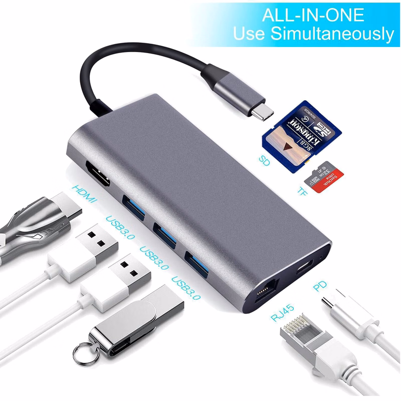 USB C Hub 8-in-1 Type C Adapter