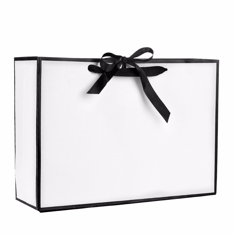 White Paper Shopping Bag With Bowknot-11.02" x 8.26" x 3.14"