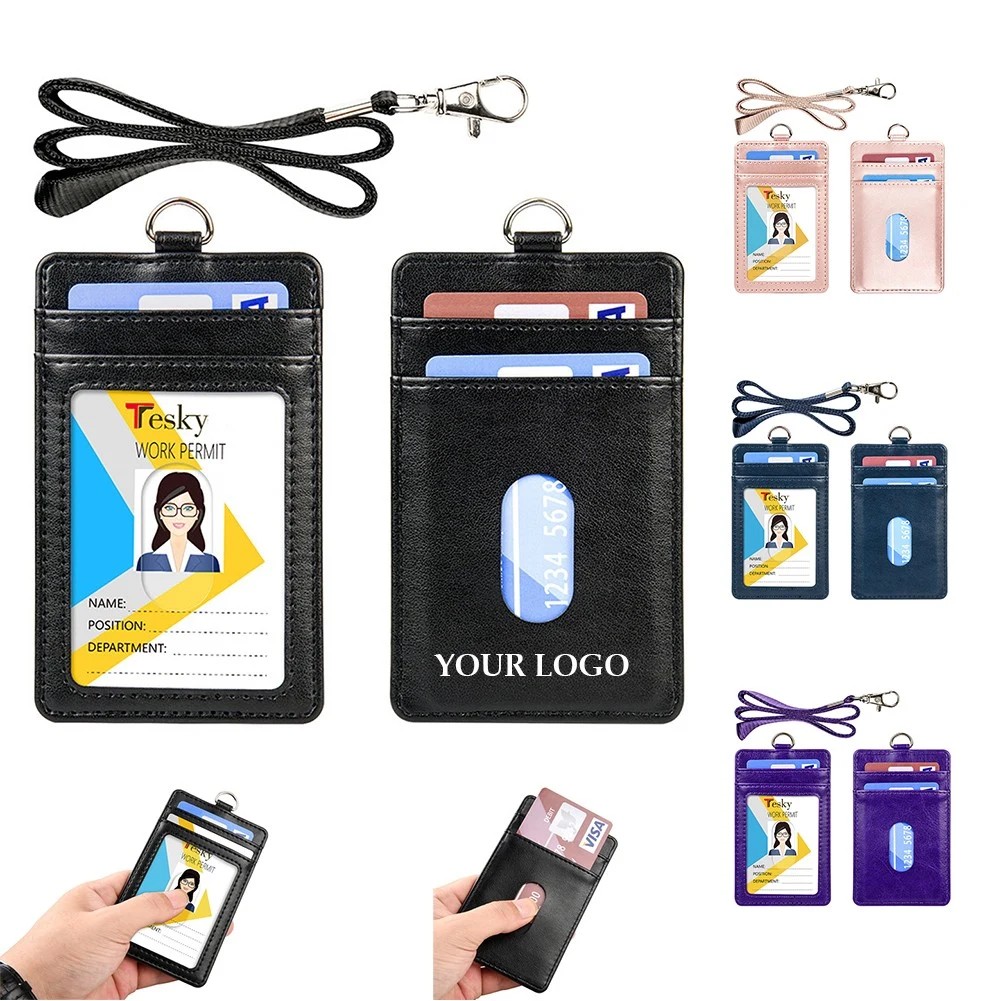 PU ID Badge Holder with Neck Lanyard 1