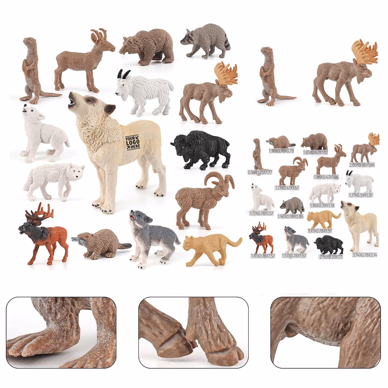 15PCS Mini Wolf Figure North American Wild Animals Figurines Set Kid Plastic Moose Figure Toy Gift