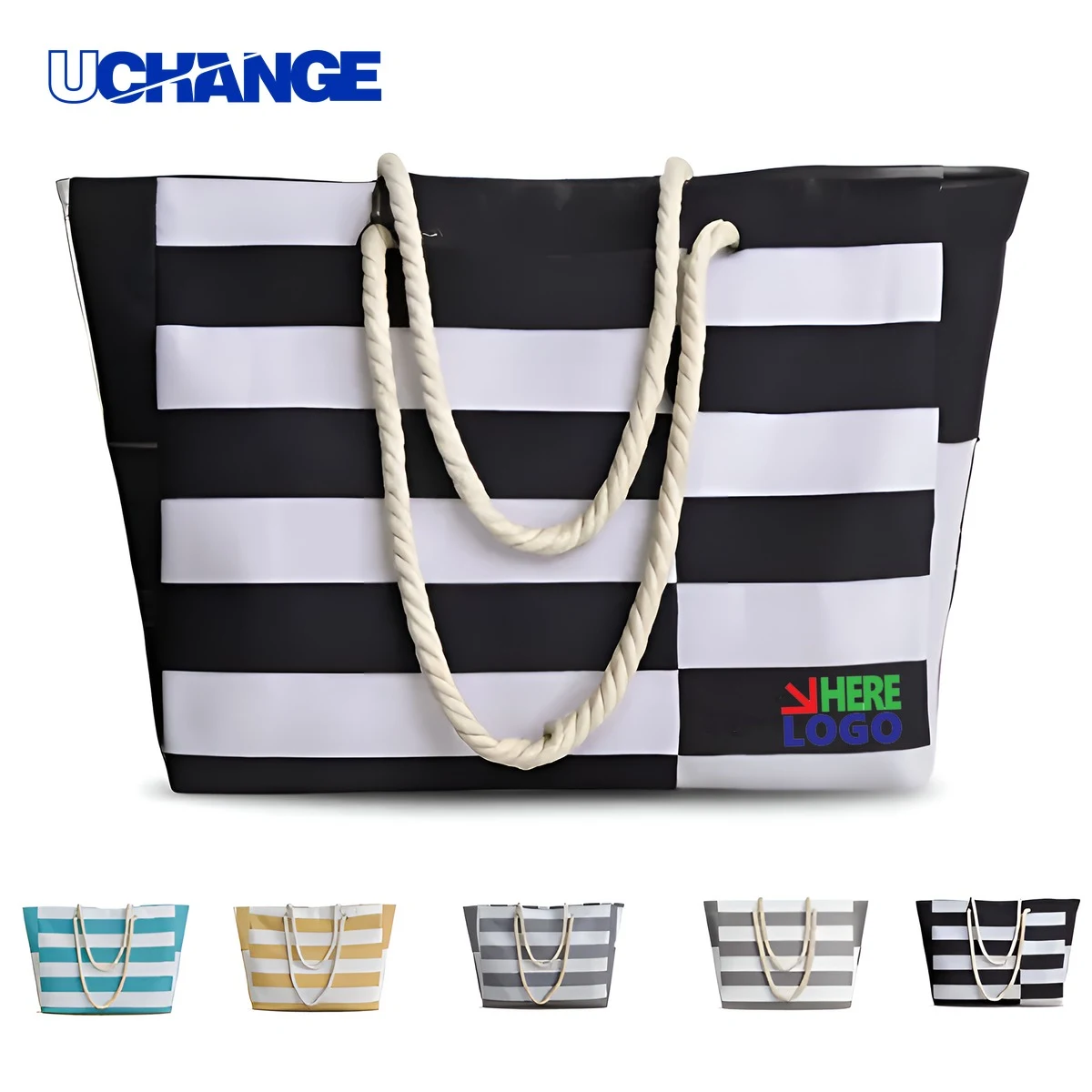 Striped Beach Tote Bag Organizer, custom tote bag with logo imprint 1