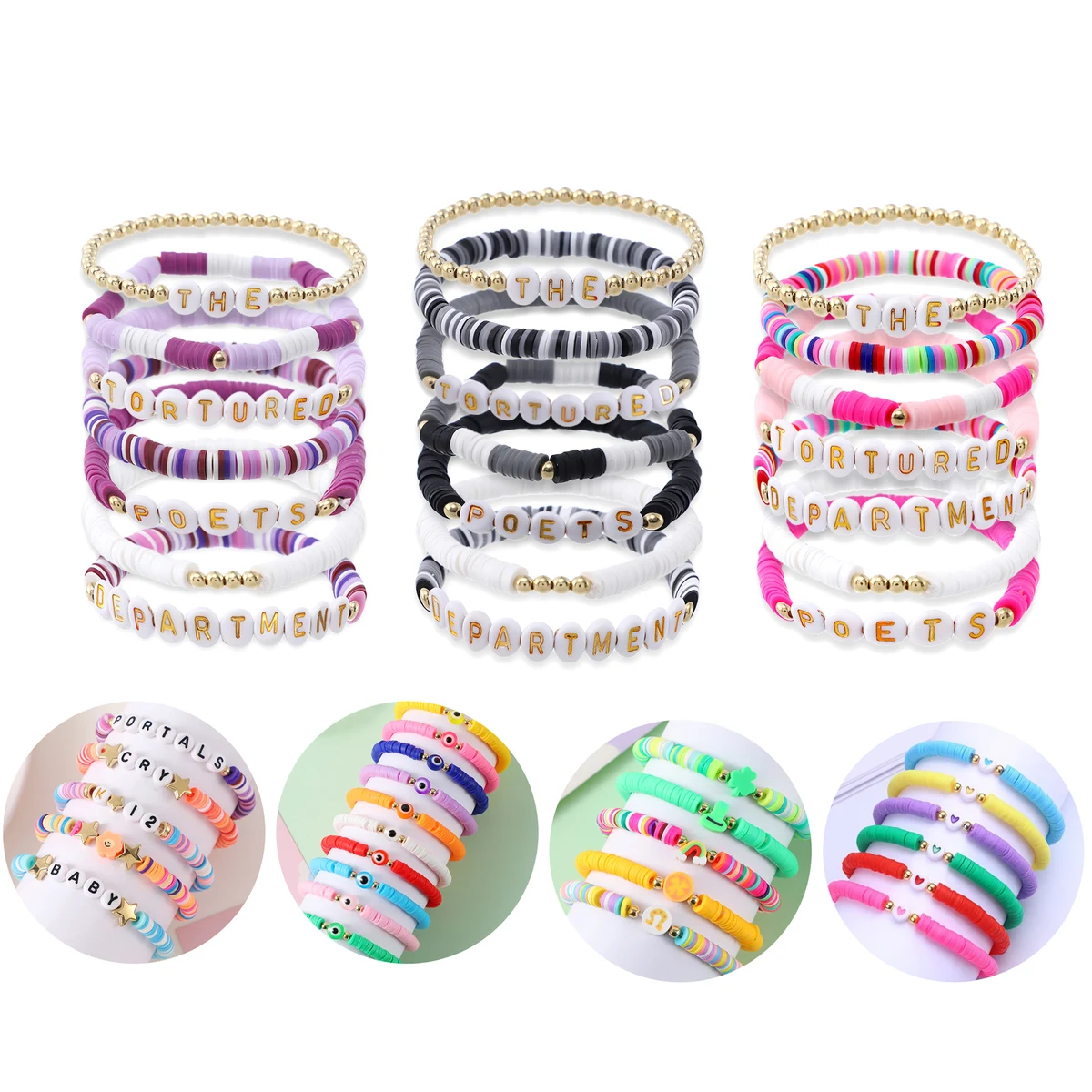 Colorful Polymer Clay Word Bead Bracelets 1