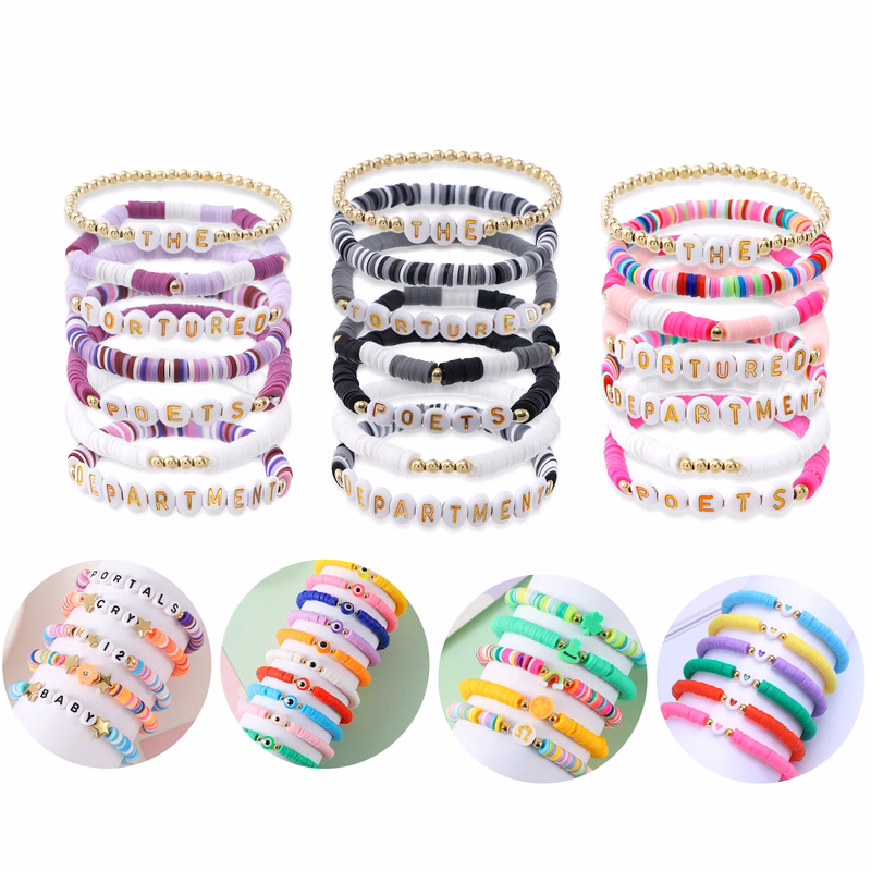 Colorful Polymer Clay Word Bead Bracelets