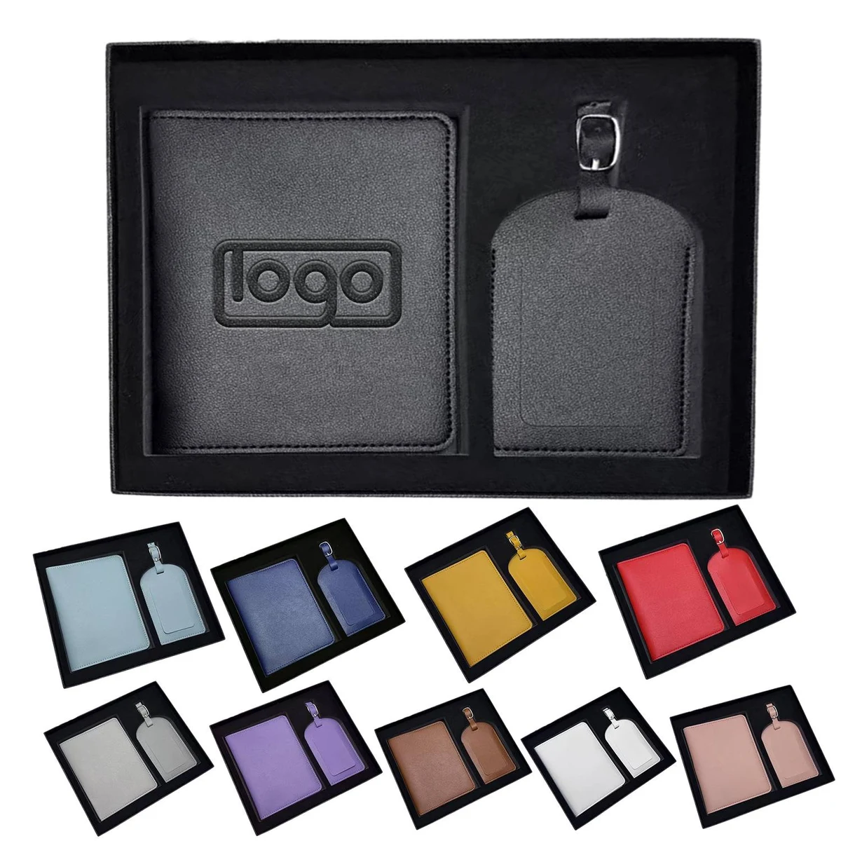 2-Piece PU Leather Passport Holder Luggage Tag Set 1