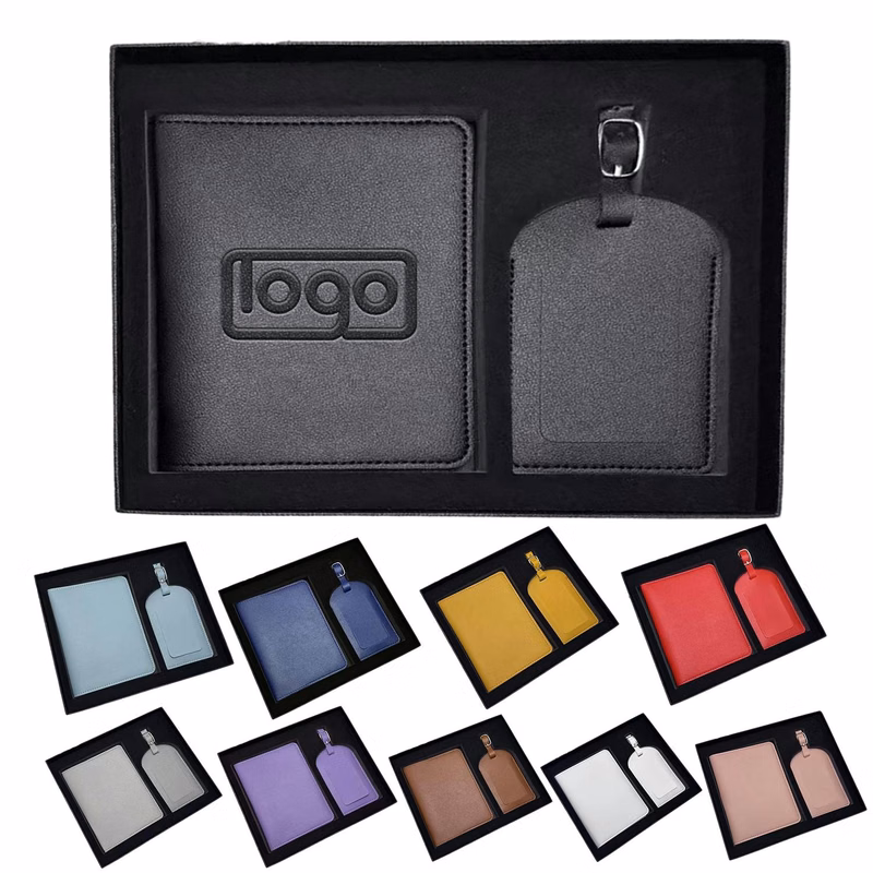 2-Piece PU Leather Passport Holder Luggage Tag Set
