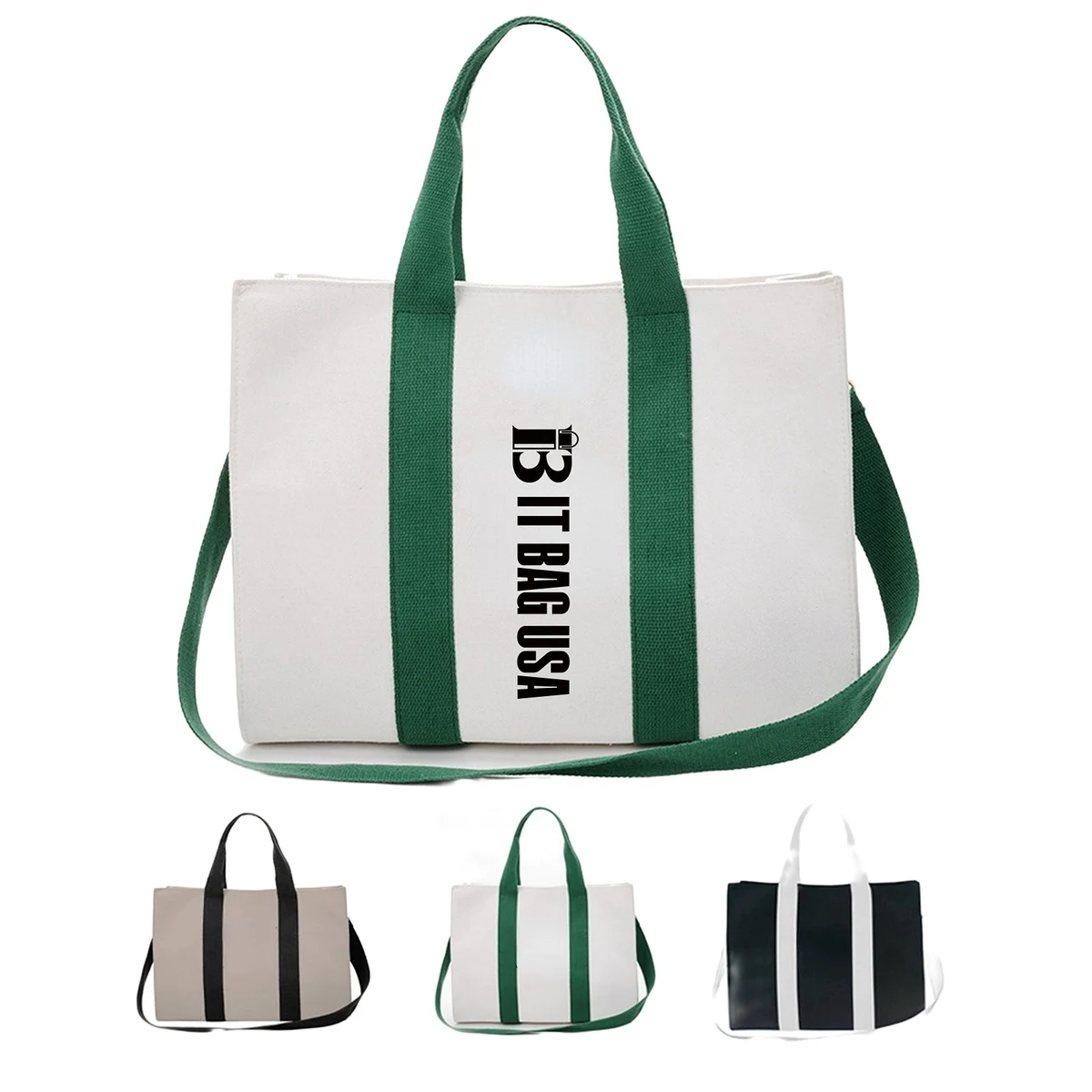 Stylish Canvas Tote Bag Top Zipper Closure 1