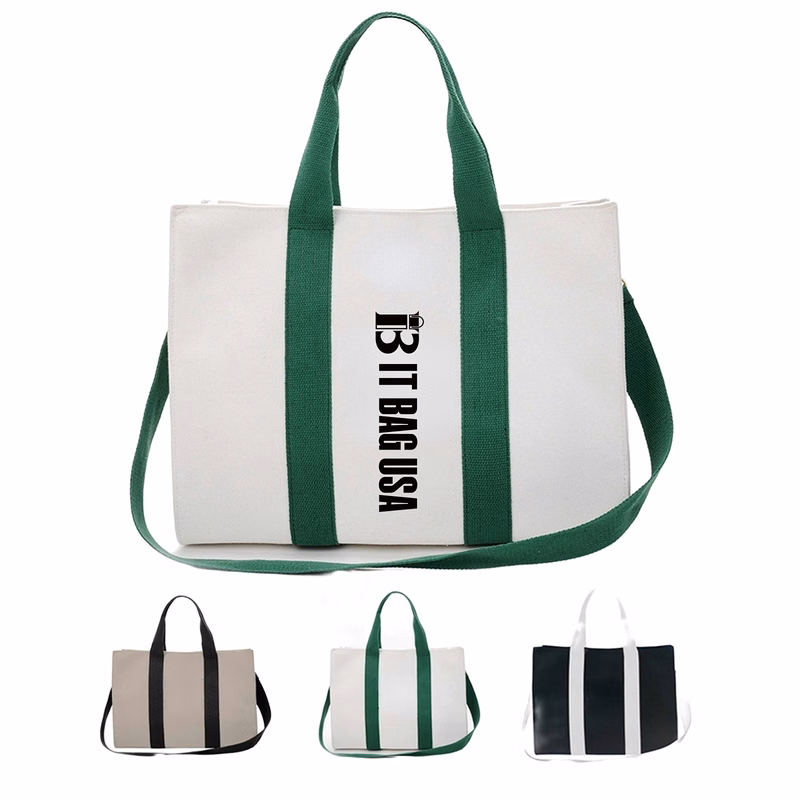 Stylish Canvas Tote Bag Top Zipper Closure