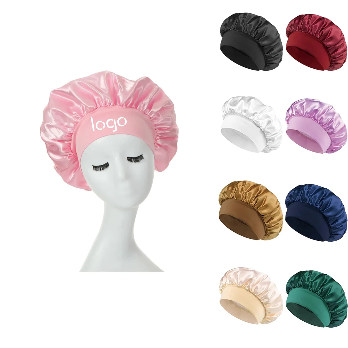 Pure Color Wide-Band Elastic Sleep Cap 1