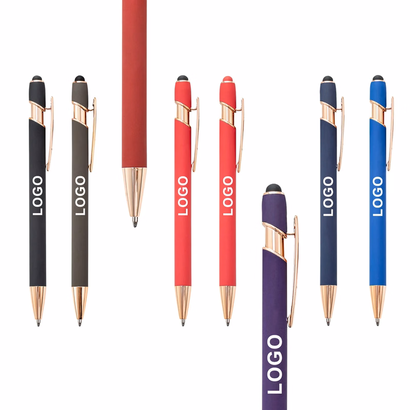 A 2 In 1 Metal Stylus Ballpoint Pens With Soft Touch Click