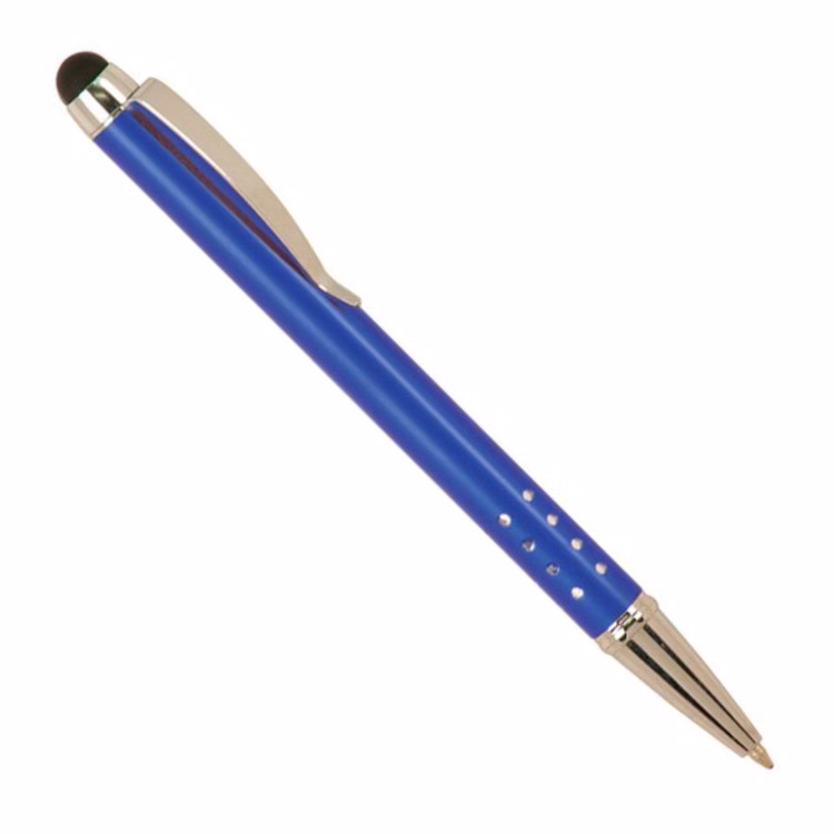 Laser Engraved Blue Gloss Ballpoint Pen with Stylus