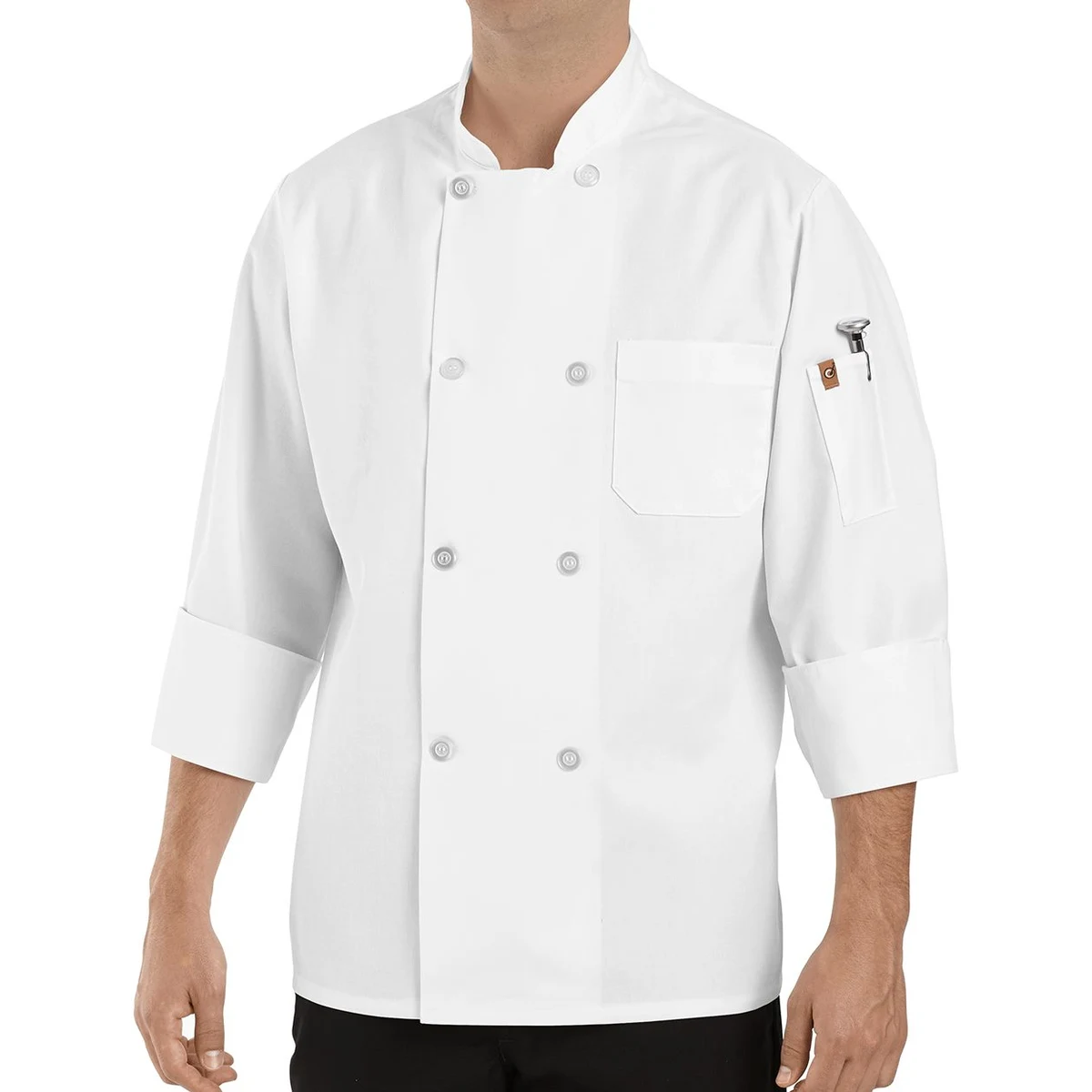 Eight Pearl Button Chef Coat with Thermometer Pocket - 0413 1