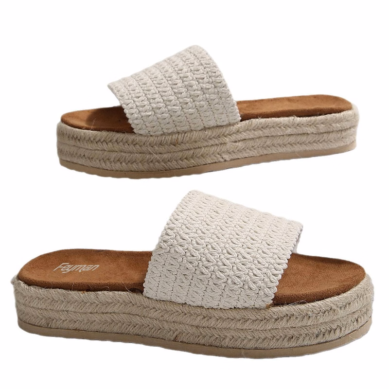Women Open Toe Braided Jute Platform Sandals