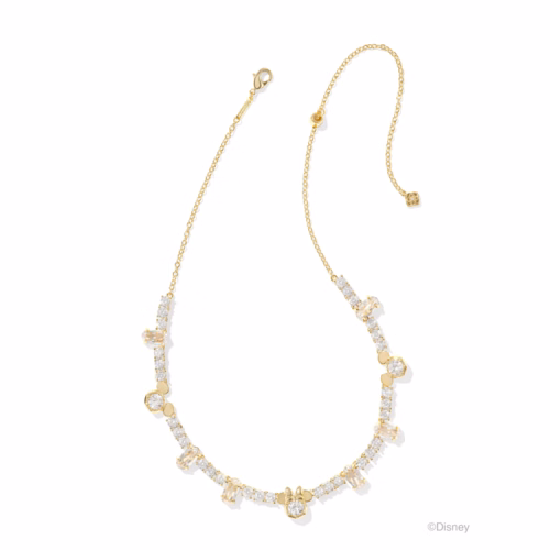 Kendra Scott Disney Gold Mickey and Minnie Mouse Tennis Necklace in White CZ