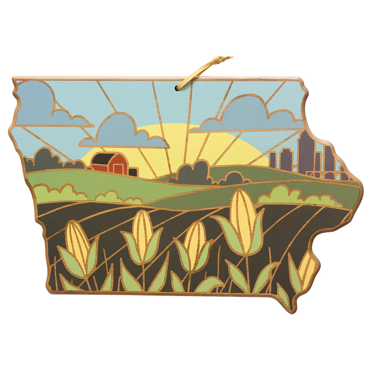 Iowa State Shaped Serving and Cutting Board with Artwork by Summer Stokes 1