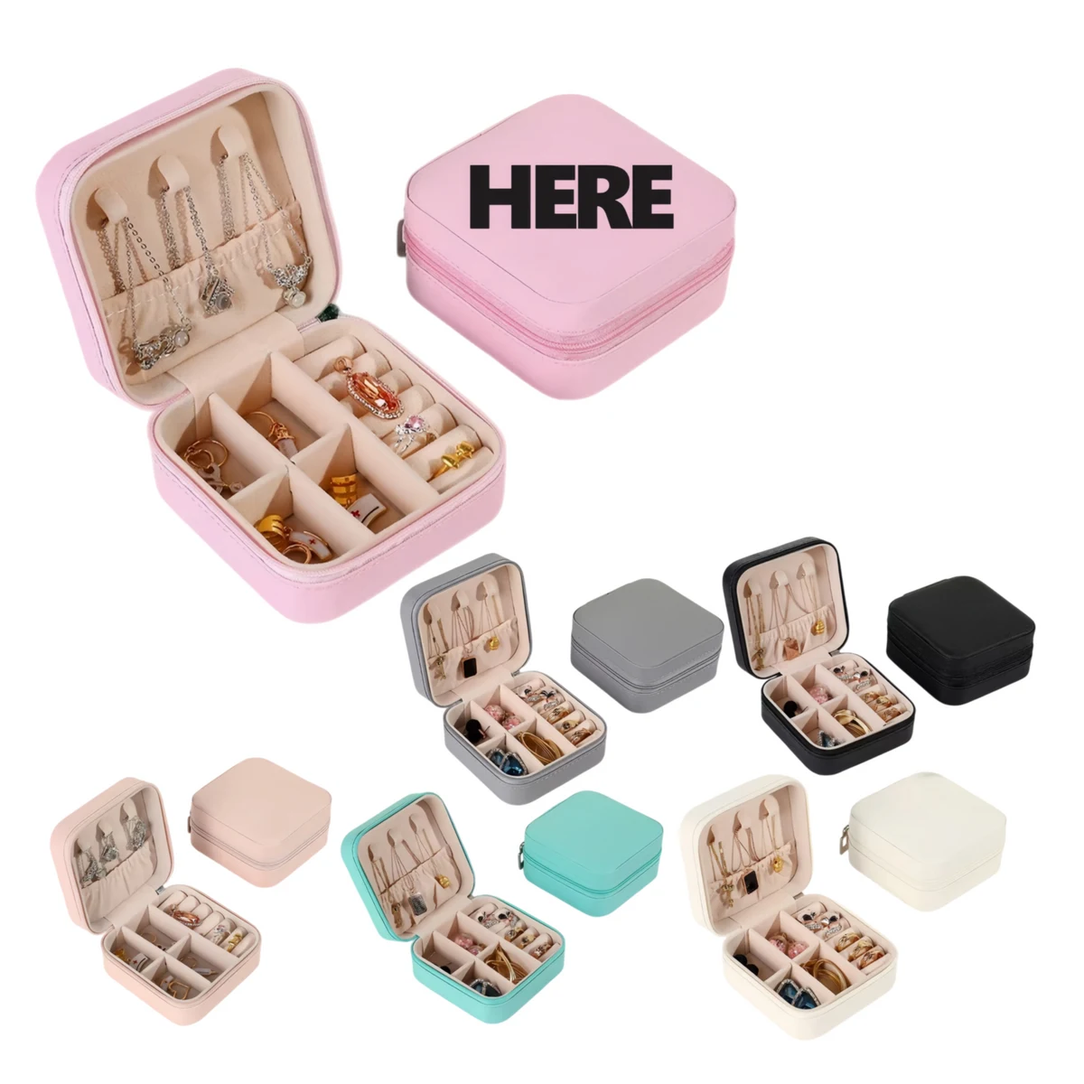 Portable Square Cross-Grain Jewelry Storage Box 1