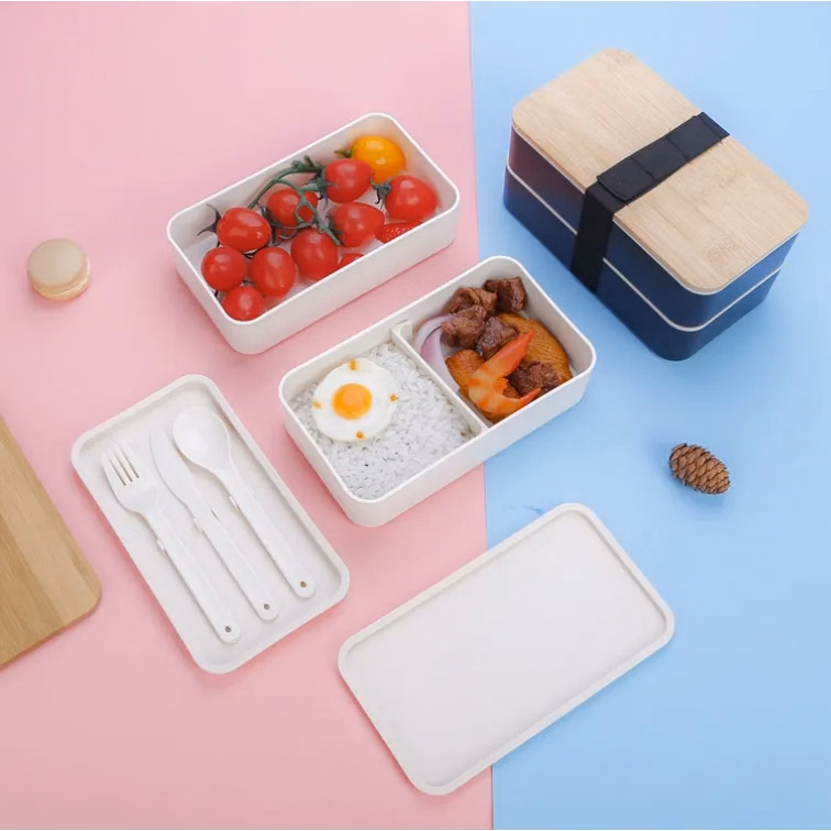 Two layer 1200ml capacity Wheat Straw/bamboo Bento Lunch Box