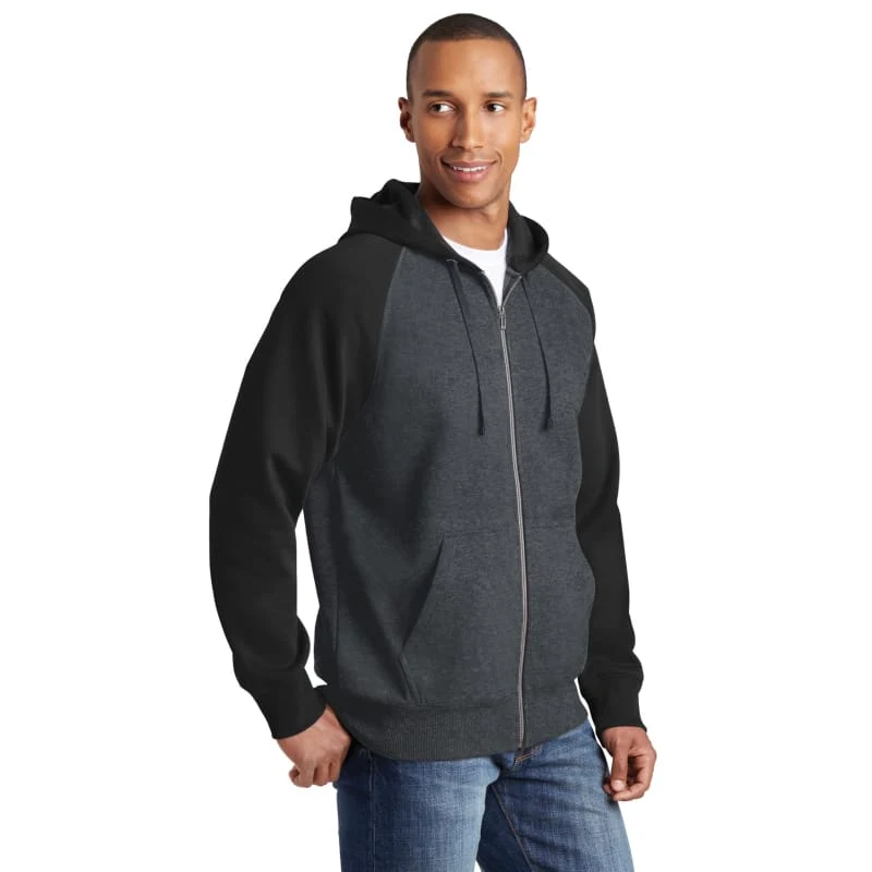 Sport-Tek Raglan Colorblock Full-Zip Hooded Fleece Jacket. 1