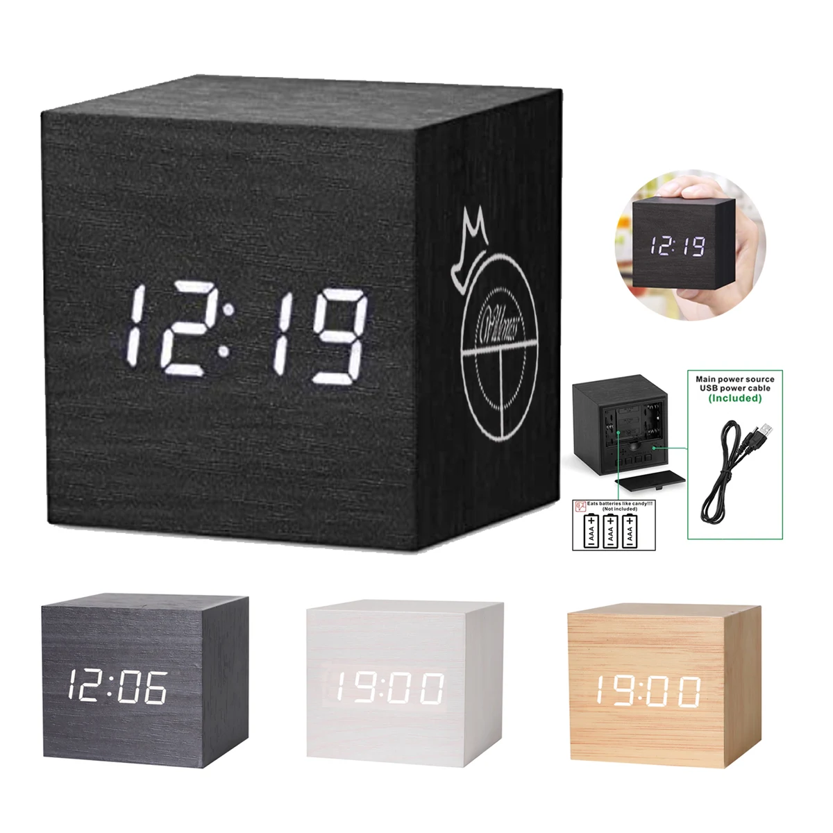 Wooden Cube Digital Alarm Clock 1