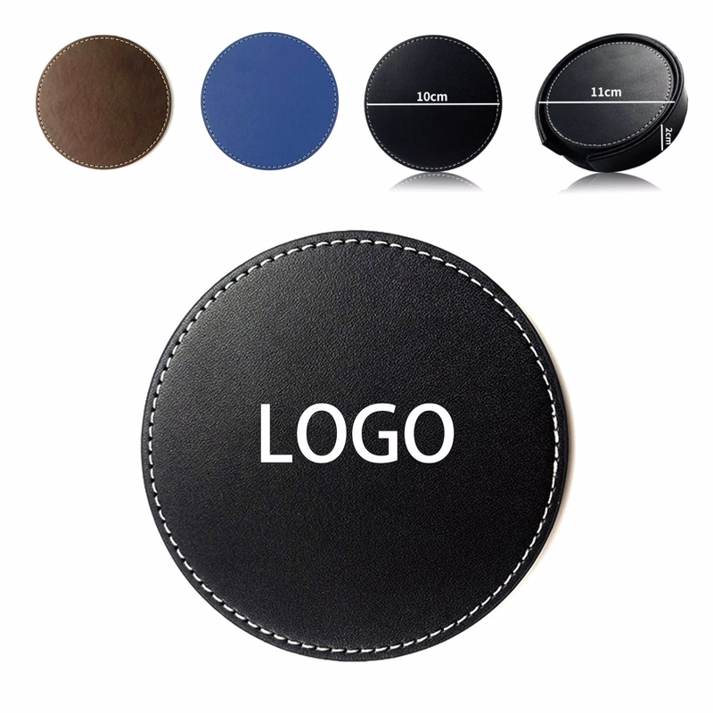 Set of 5 Premium PU Leather Coaster with Holder