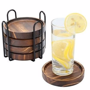 5 Pcs Wooden Coaster Set for Drinks