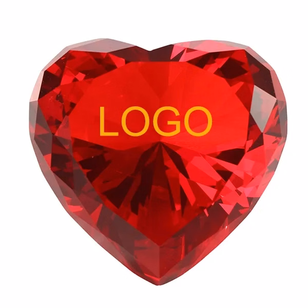 Engraved Crystal Heart Diamond Paperweight