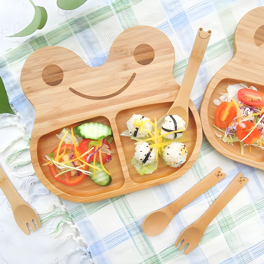 Custom Shape Bamboo Plate + Spoon + Fork Set 1