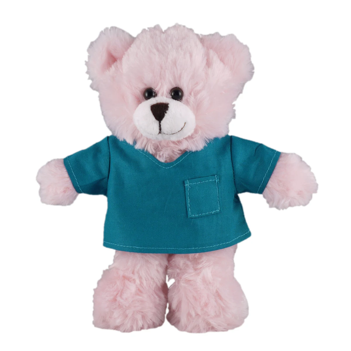Soft Plush Stuffed Pink Bear in scrub shirt 1