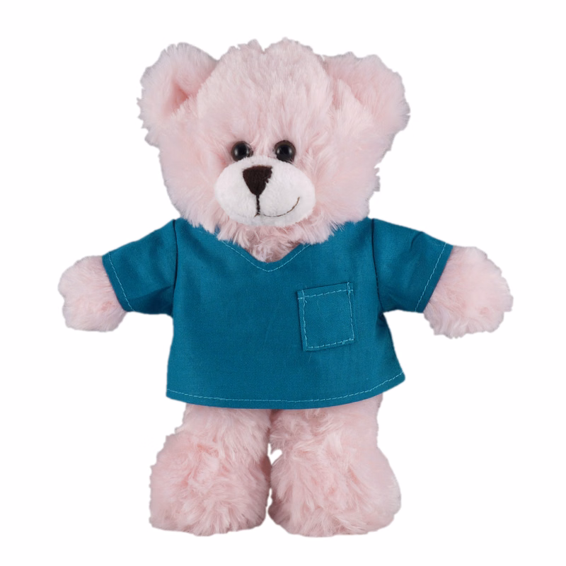 Soft Plush Stuffed Pink Bear in scrub shirt