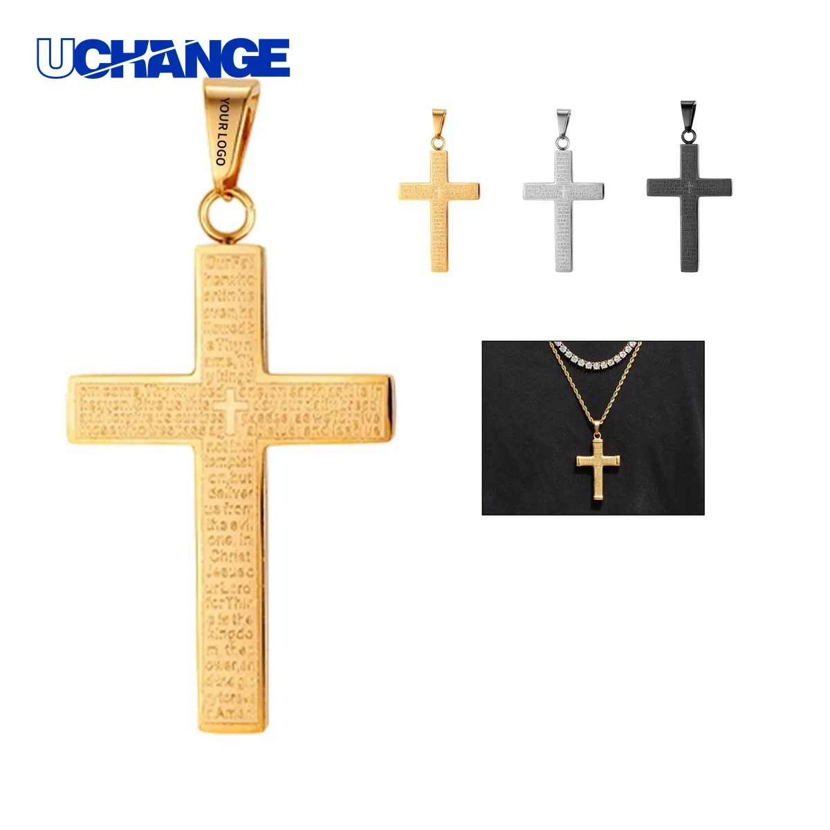 Steel Cross Pendant Necklace 1