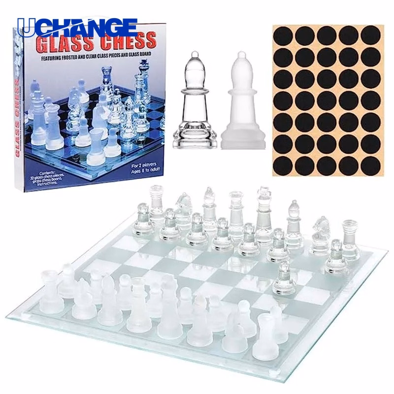 Crystal Glass Chess Set Decorative Board Game for Home & Office Display