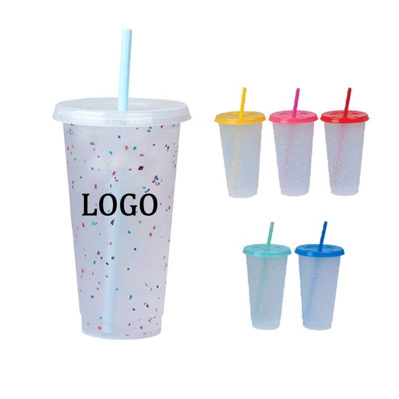 24 Oz. Color Changing Plastic Straw Tumbler