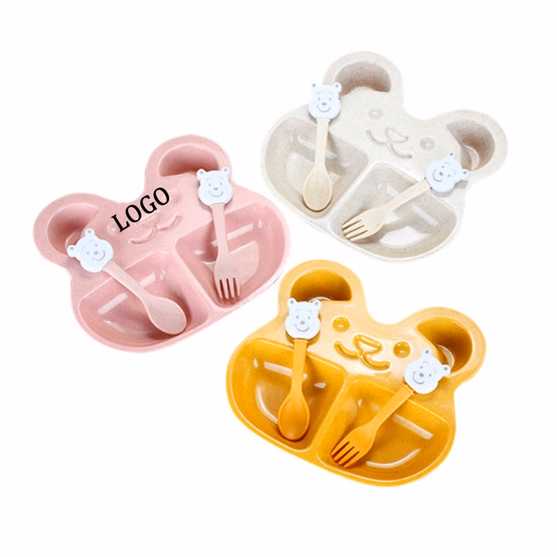 Bear Shaped Wheat Straw Kids Plate Set