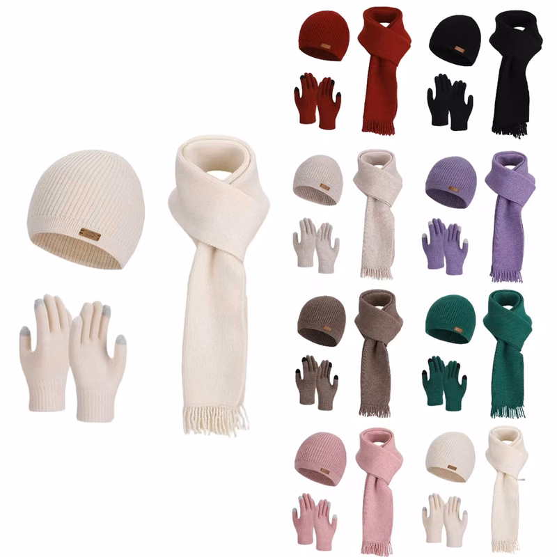 Winter Knit Beanie Scarf Gloves Set