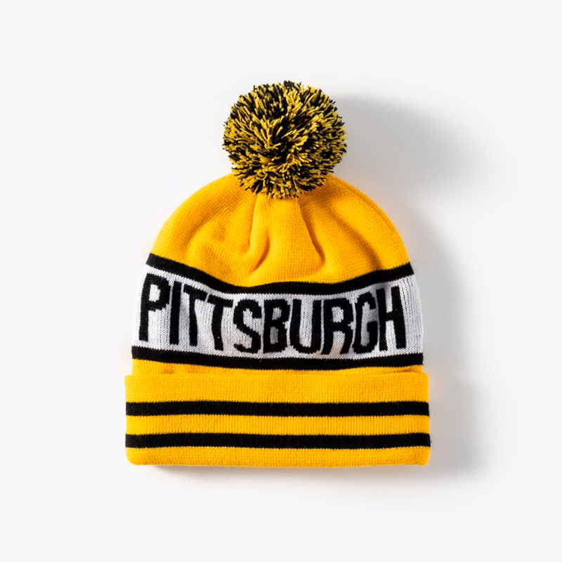 Acrylic Knit Cap With Fur Ball