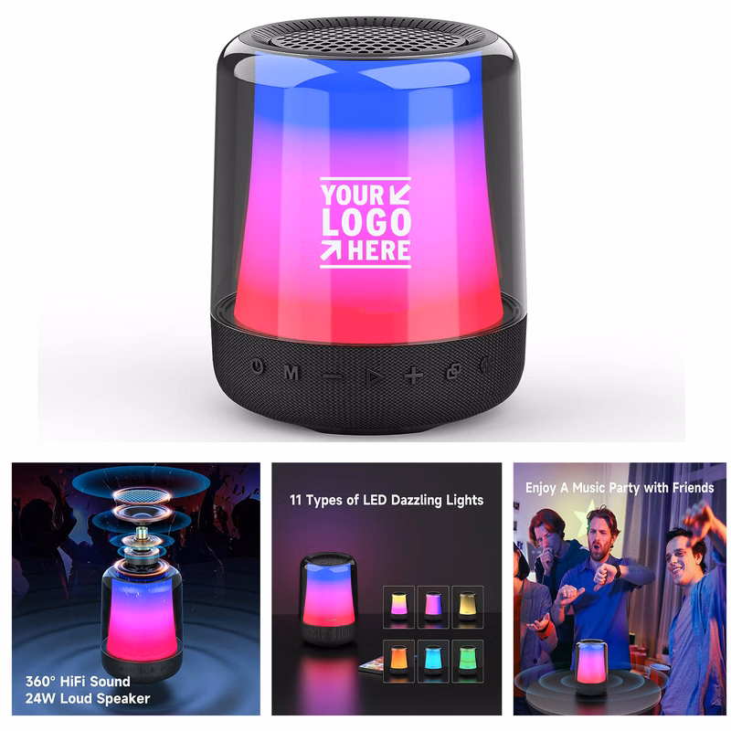 11 Colors Lights 24W Loud HD Stereo Sound Portable V5.2 Bluetooth Super Bass Wireless Speaker