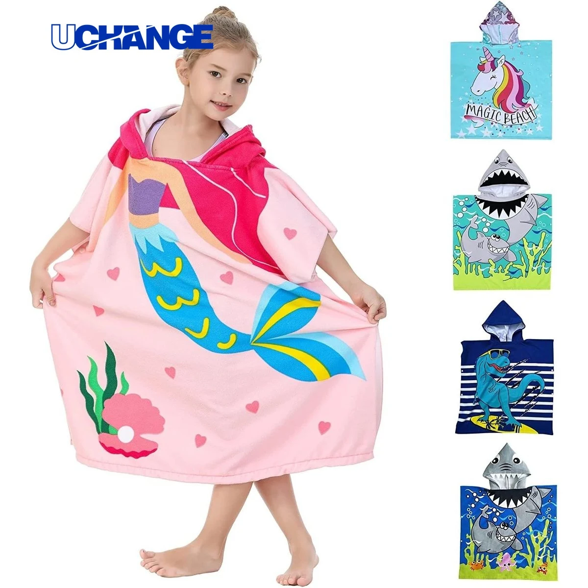 Microfiber Hooded Kids Beach Towel Poncho for Beach Use 1