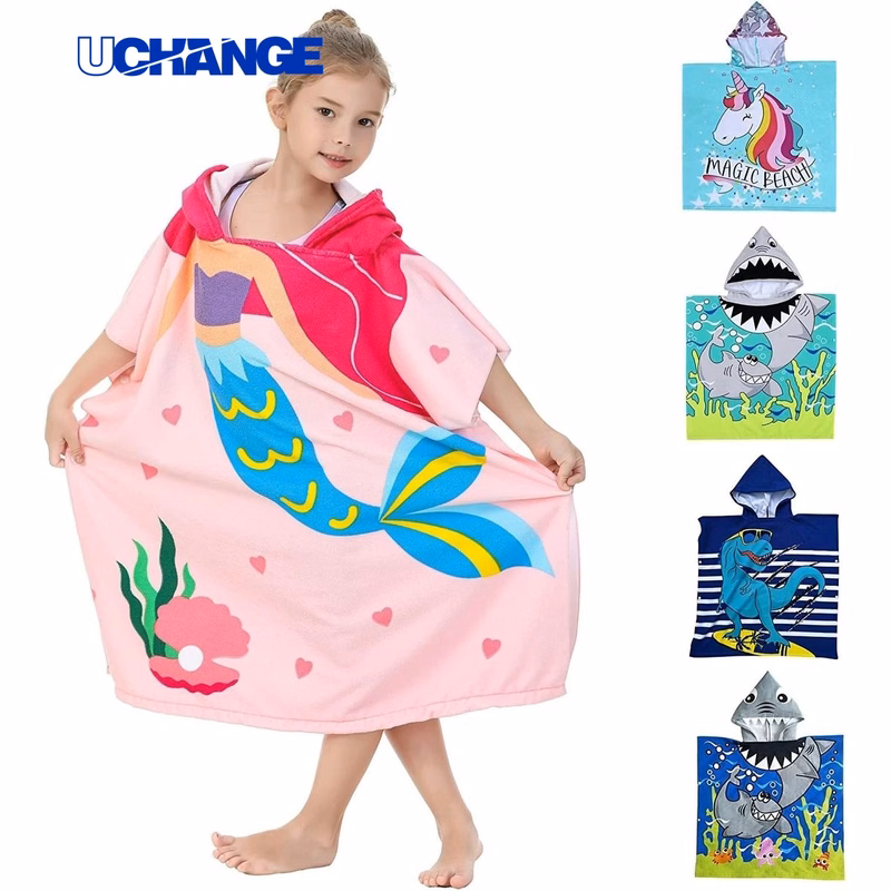 Microfiber Hooded Kids Beach Towel Poncho for Beach Use