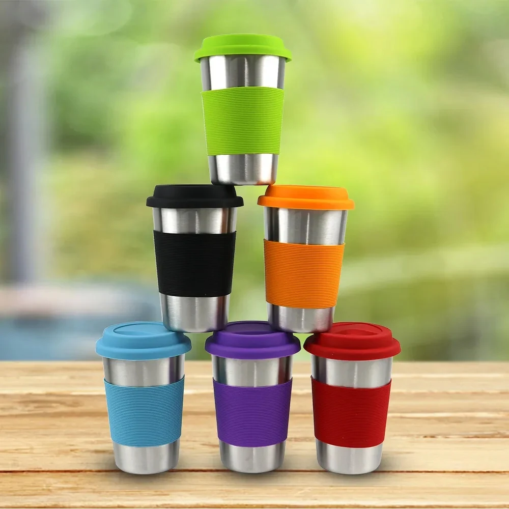 500ML Stainless Steel Beer Cups with Silicone Lids 1