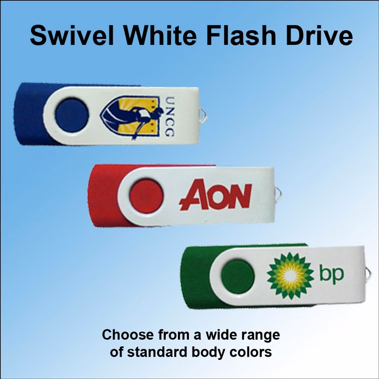 Swivel White Flash Drive / USB - 2 GB Memory