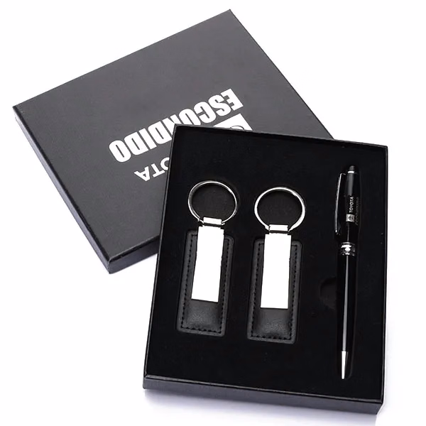 Business Metal Pen And Leatherette Keychain Gift Set
