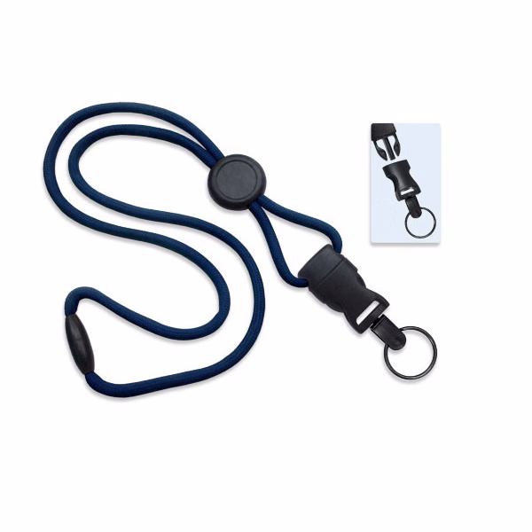 1/4" Blank Detachable Lanyard w/Round Slide & Split Ring (Navy Blue)