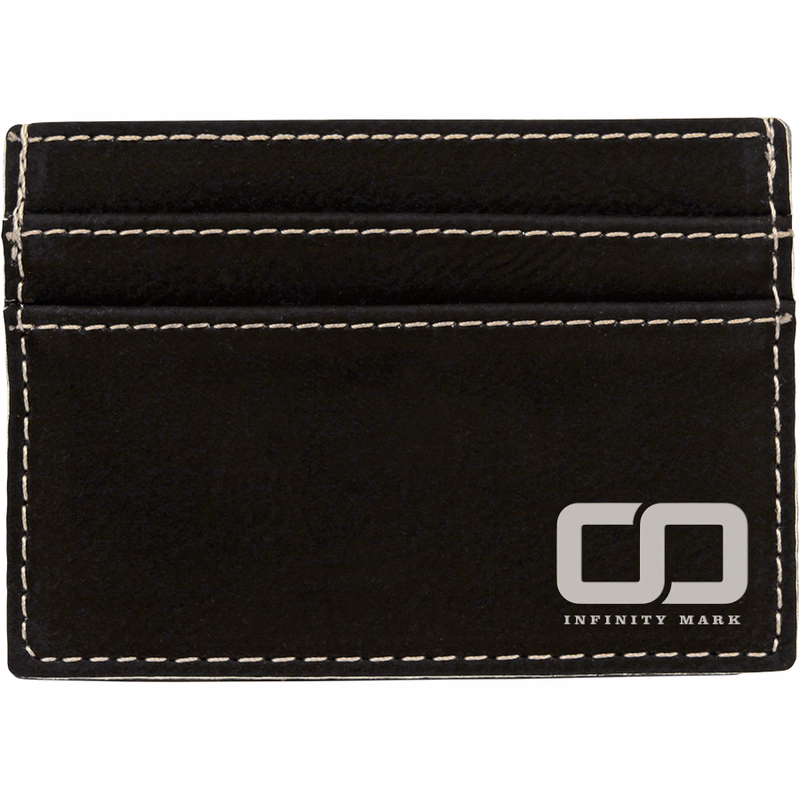 4" x 2 3/4" Black/Silver Leatherette Wallet Clip