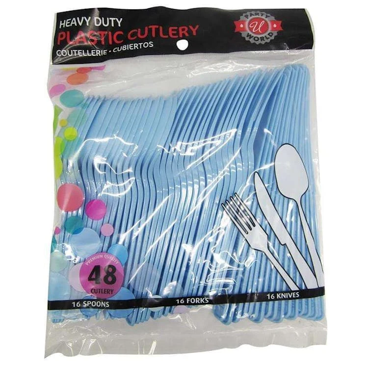 Light Blue Plastic Cutlery Combo Sets - 48 Count 1