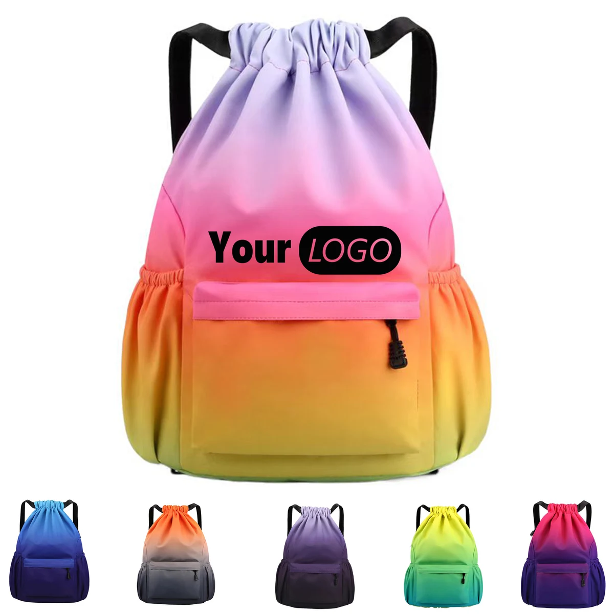 Gradient Nylon Drawstring Backpack For Sports Daily Carry 1