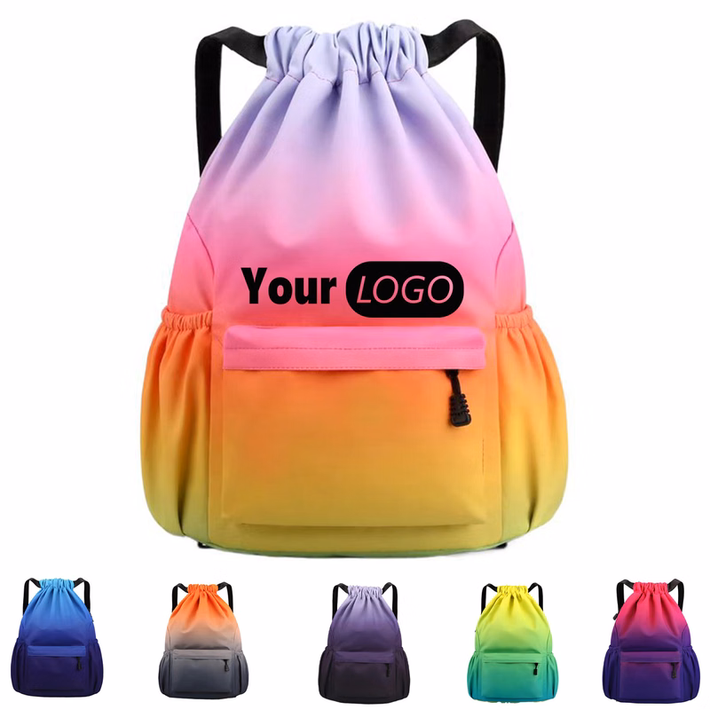 Gradient Nylon Drawstring Backpack For Sports Daily Carry