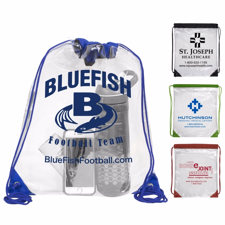 13" W x 16" H - "Everest" Tall Clear Drawstring Cinch Pack Backpack