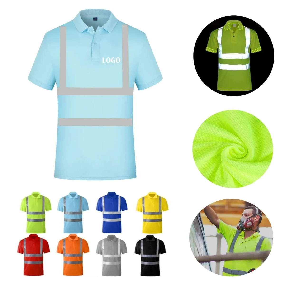 High Visibility Reflective Construction Safety Polo T Shirt 1